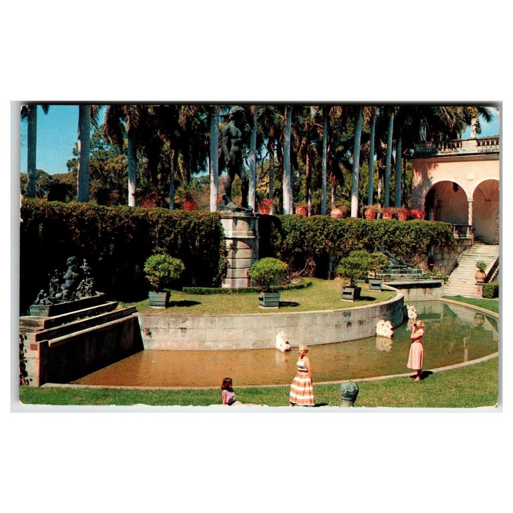Sarasota FL Ringling Museum Italian Garden Court Chrome Postcard 1961